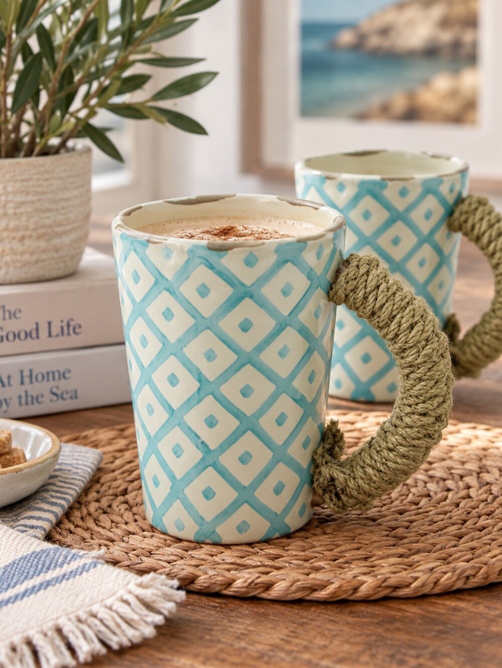 Mud pie jute rope wound handle mug x 2